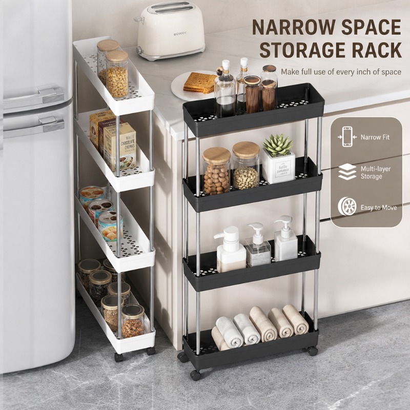 Food Storage Cabinet For Kitchen - 4-poziomowy wózek do przechowywania z wąskimi